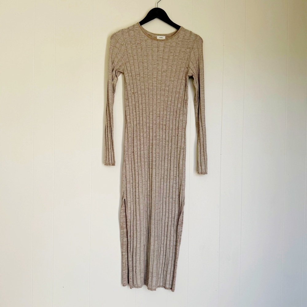 THE ODELLS Gold Metallic Melissa Dress Ribbed X-Small